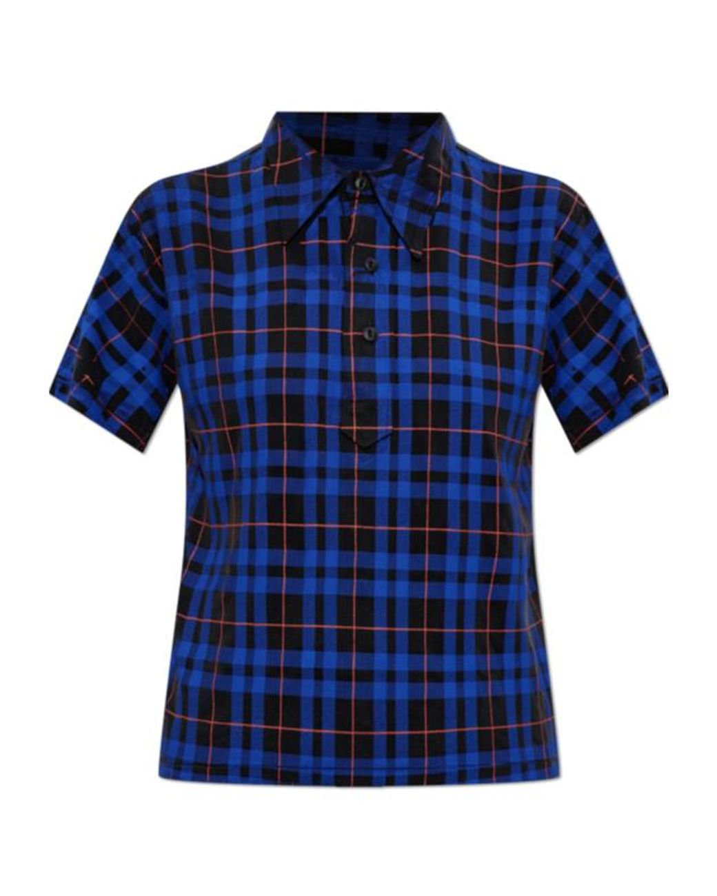 Maison Margiela Blue Plaid Short-Sleeved Shirt