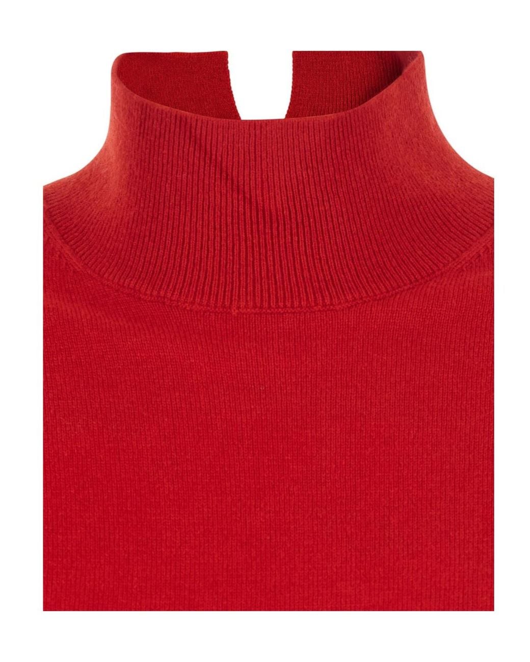 Pinko Red Ribbed Mock-Neck Knitted Sweater