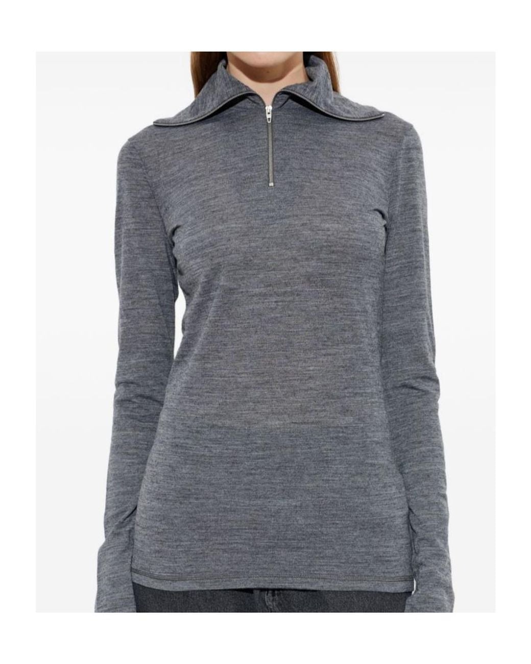 Jil Sander Gray Zip Stand-Collar Top