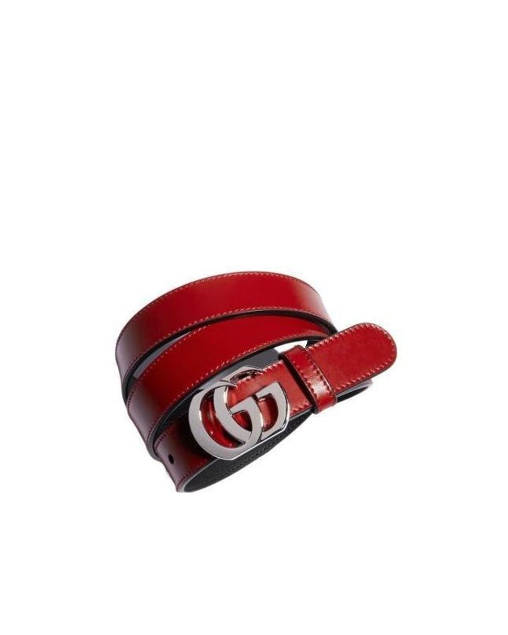 Gucci Red Thin Belt With Double G Buckle