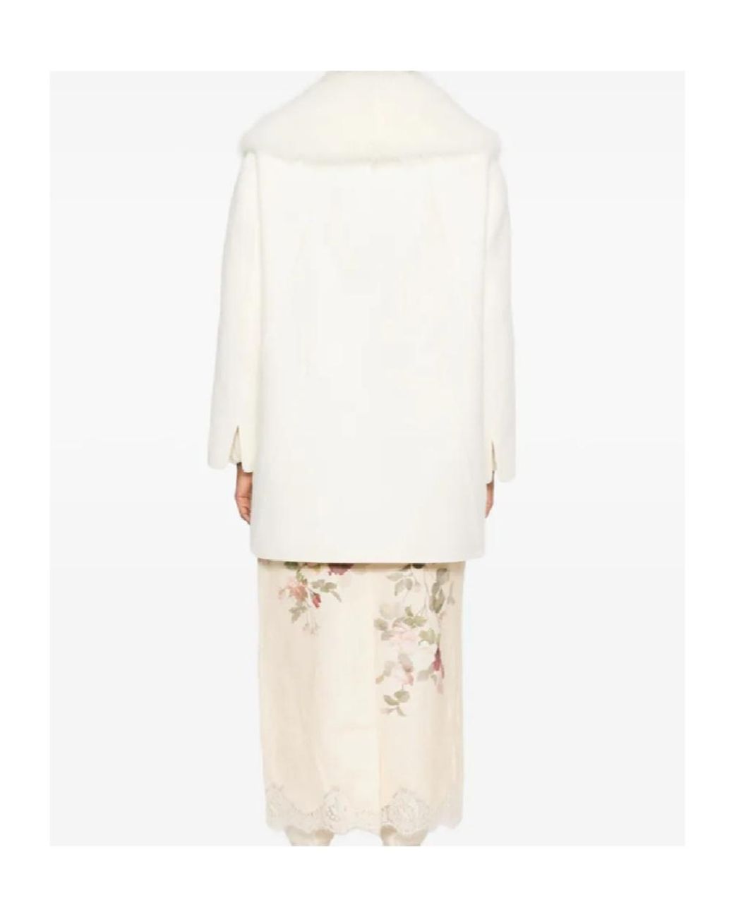 Ermanno Scervino White Shearling-Trim Double-Breasted Coat