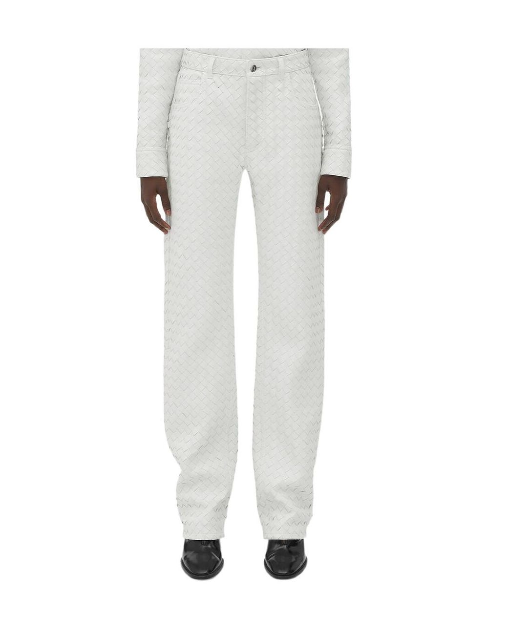 Bottega Veneta White Intreciato Patterned Casual Pants