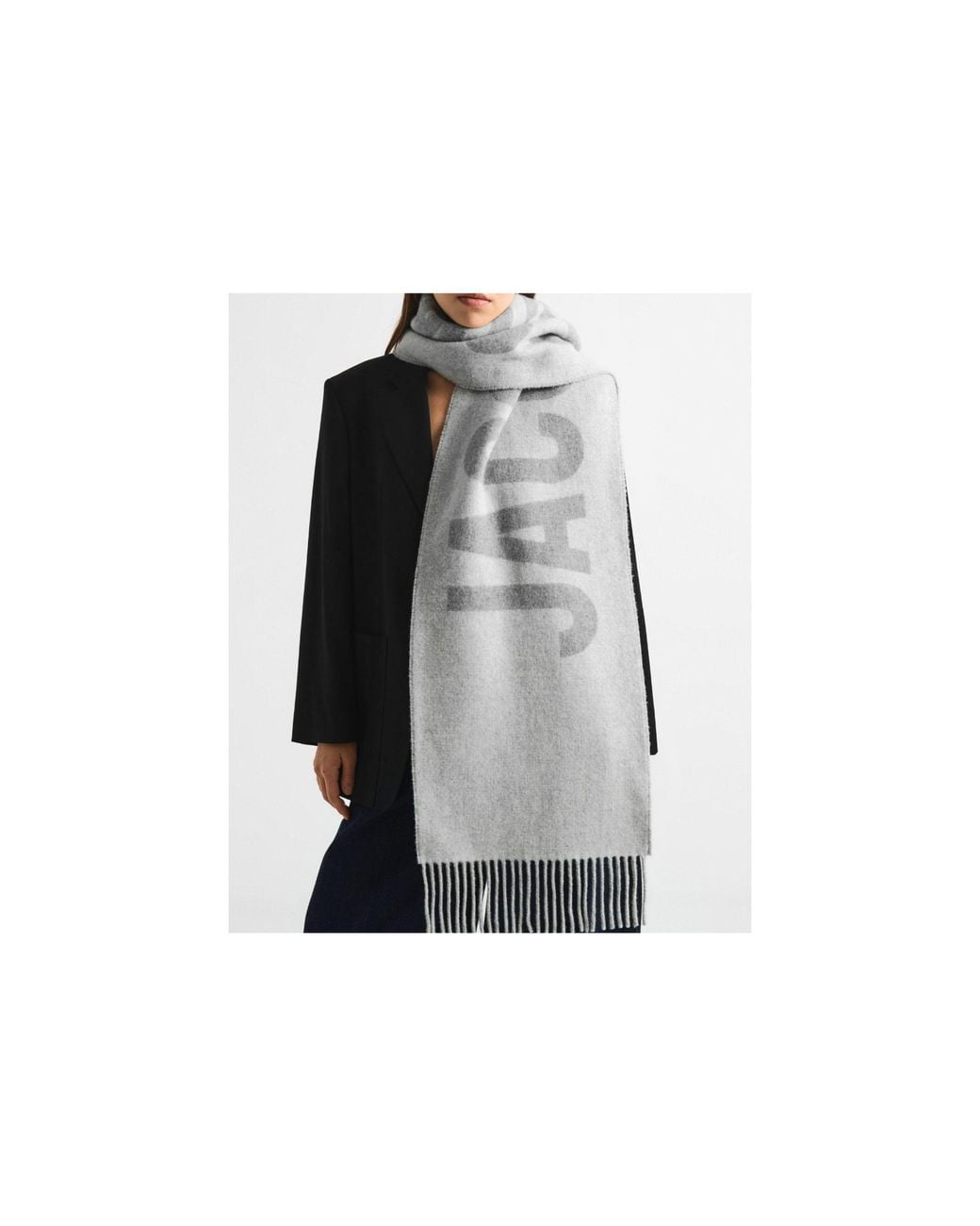 Jacquemus Gray Embroidered Fringe Scarf