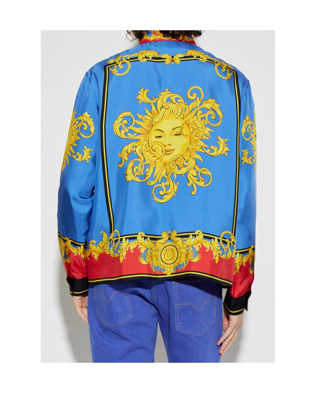 Versace Blue Baroque Sun Print Shirt for men