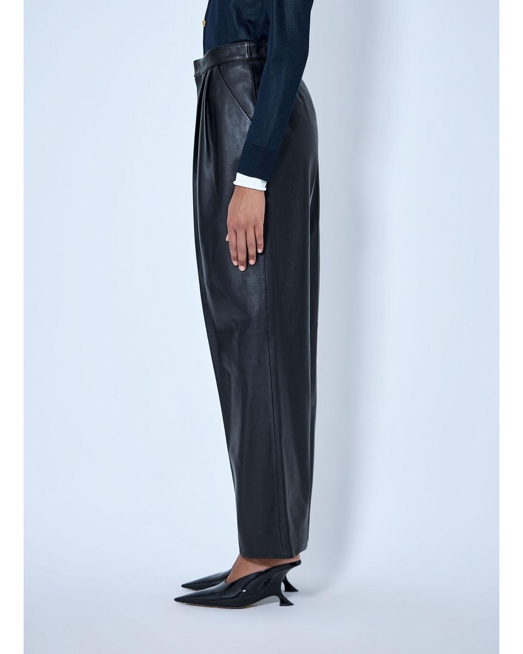 Bottega Veneta Black Shiny Wide-Leg Leather Pants
