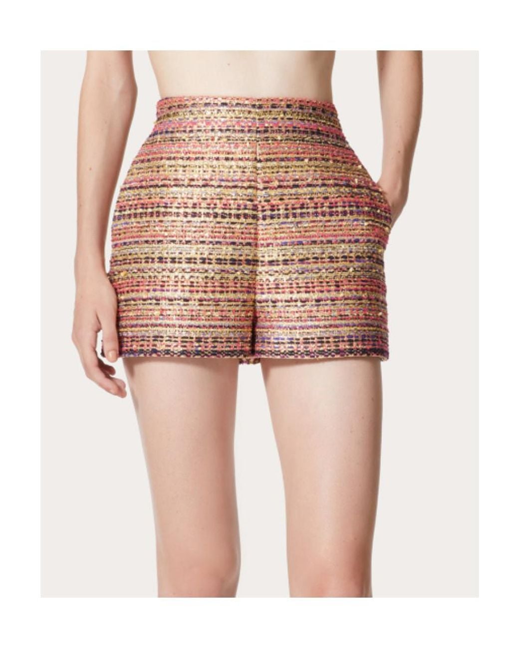 Valentino Red Metallic Jacquard Shorts