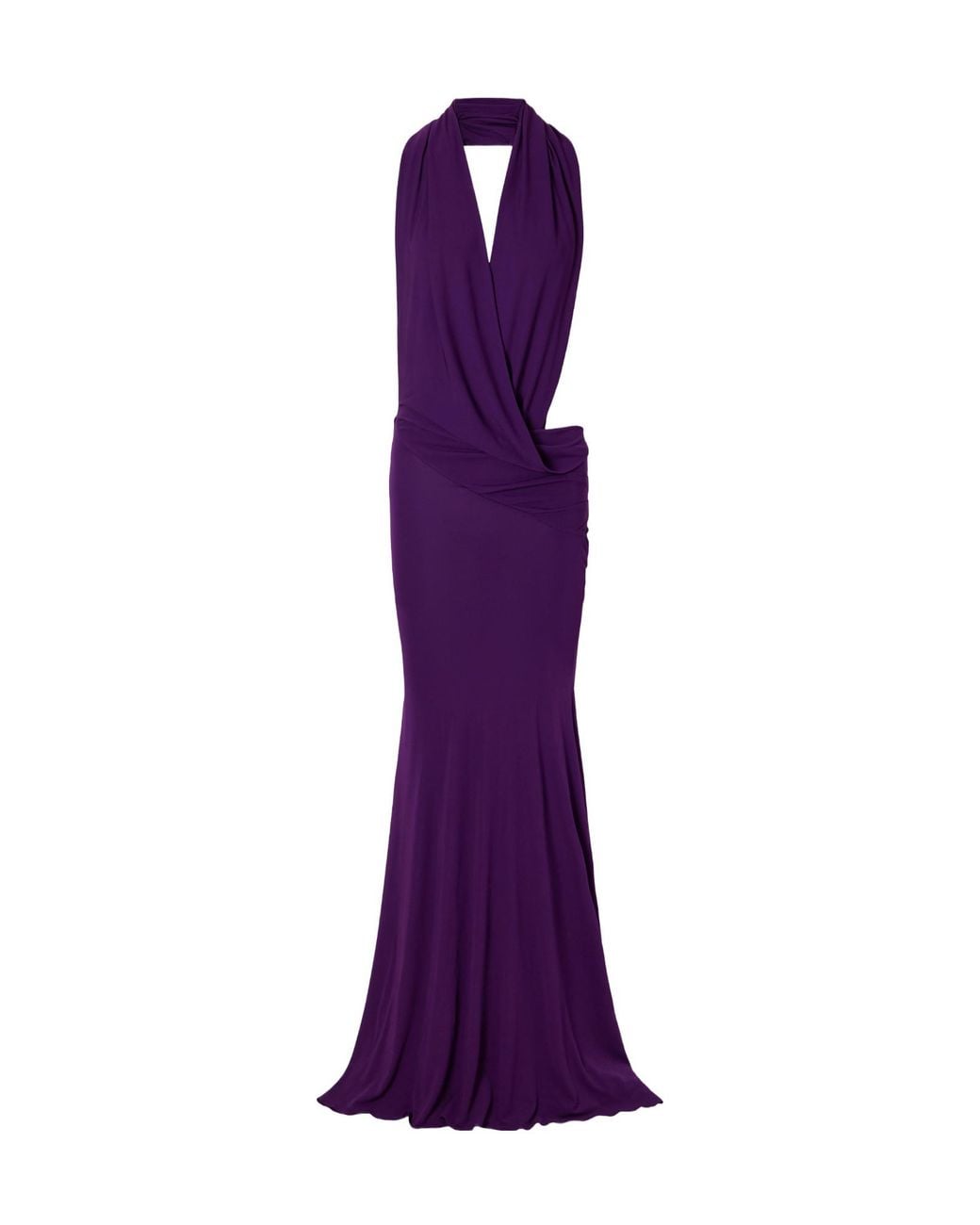 Alex Perry Purple Halterneck Draped Jersey Gown