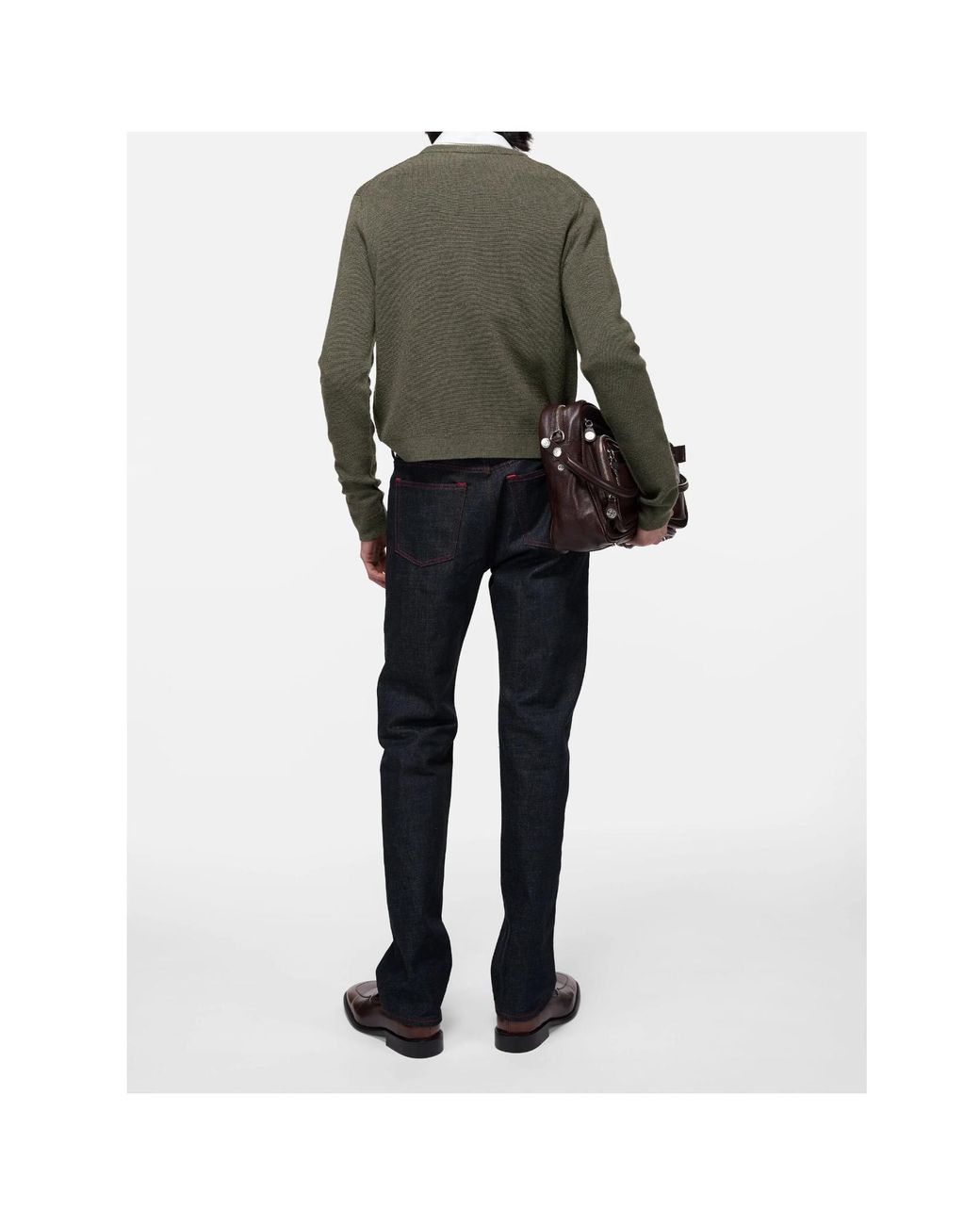 Acne Green Logo V-Neck Knitted Sweater for men