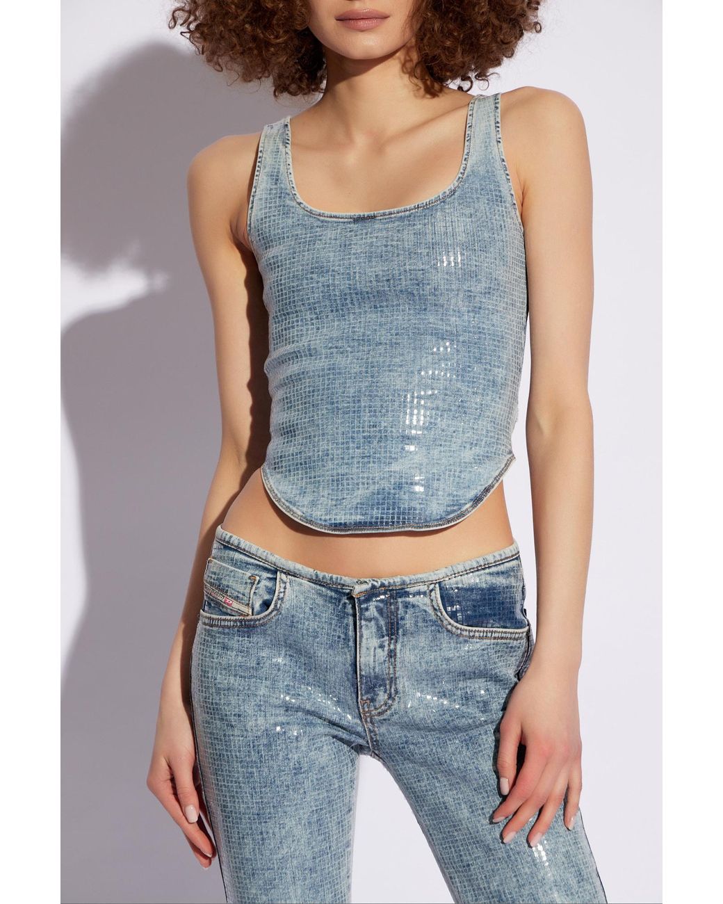 DIESEL Blue Shi Denim Style Printed Bustier Top
