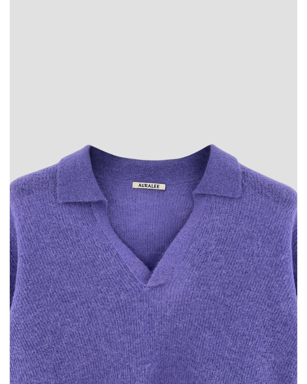 Auralee Blue Spread-Collar Knitted Top