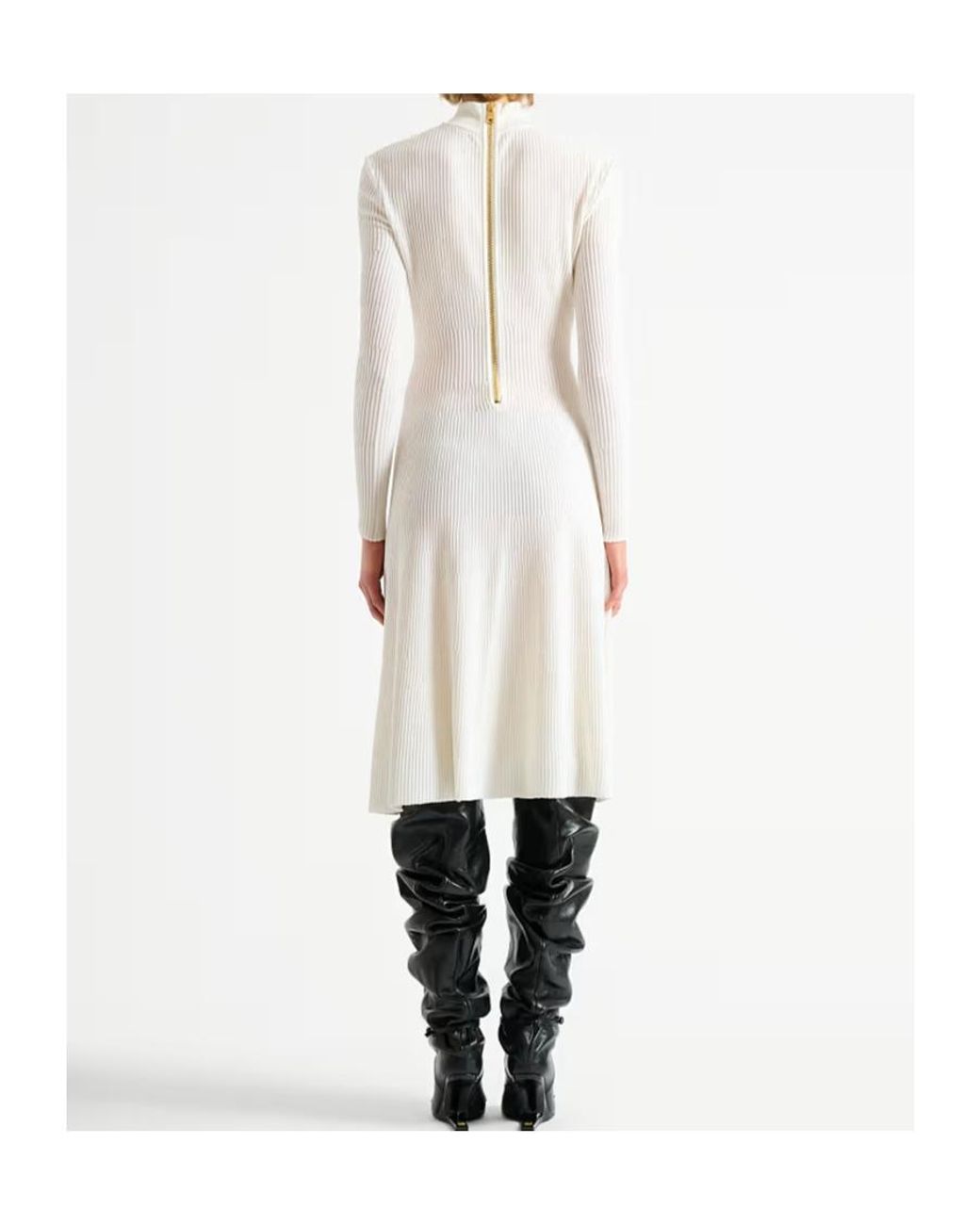 Balmain White Rib-Knit Maxi Dress