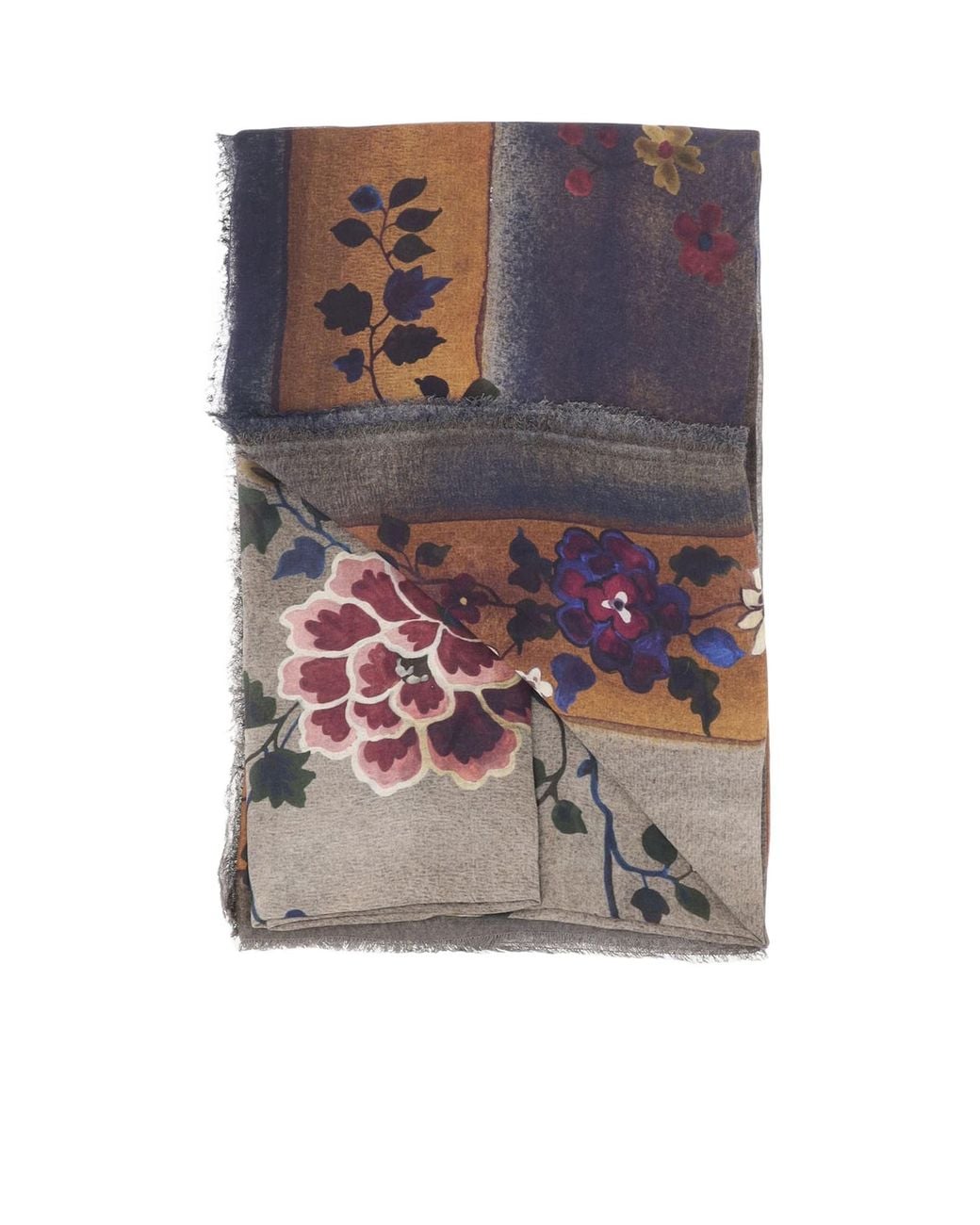 Faliero Sarti Blue Floral Pattern Rectangular Scarf