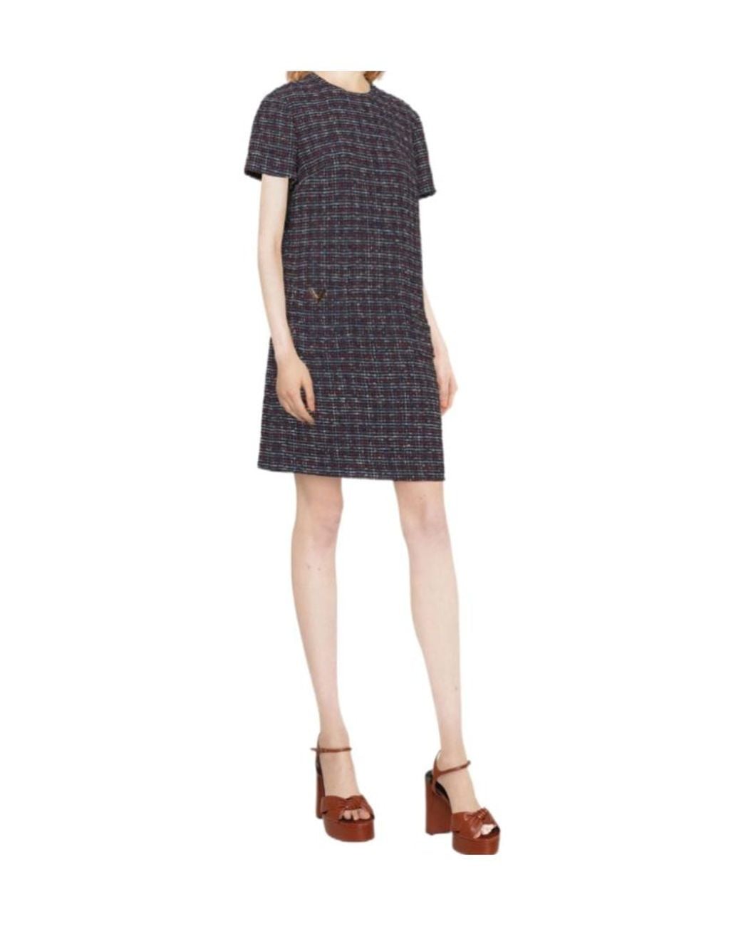 Valentino Black Tweed Short-Sleeve Mini Dress