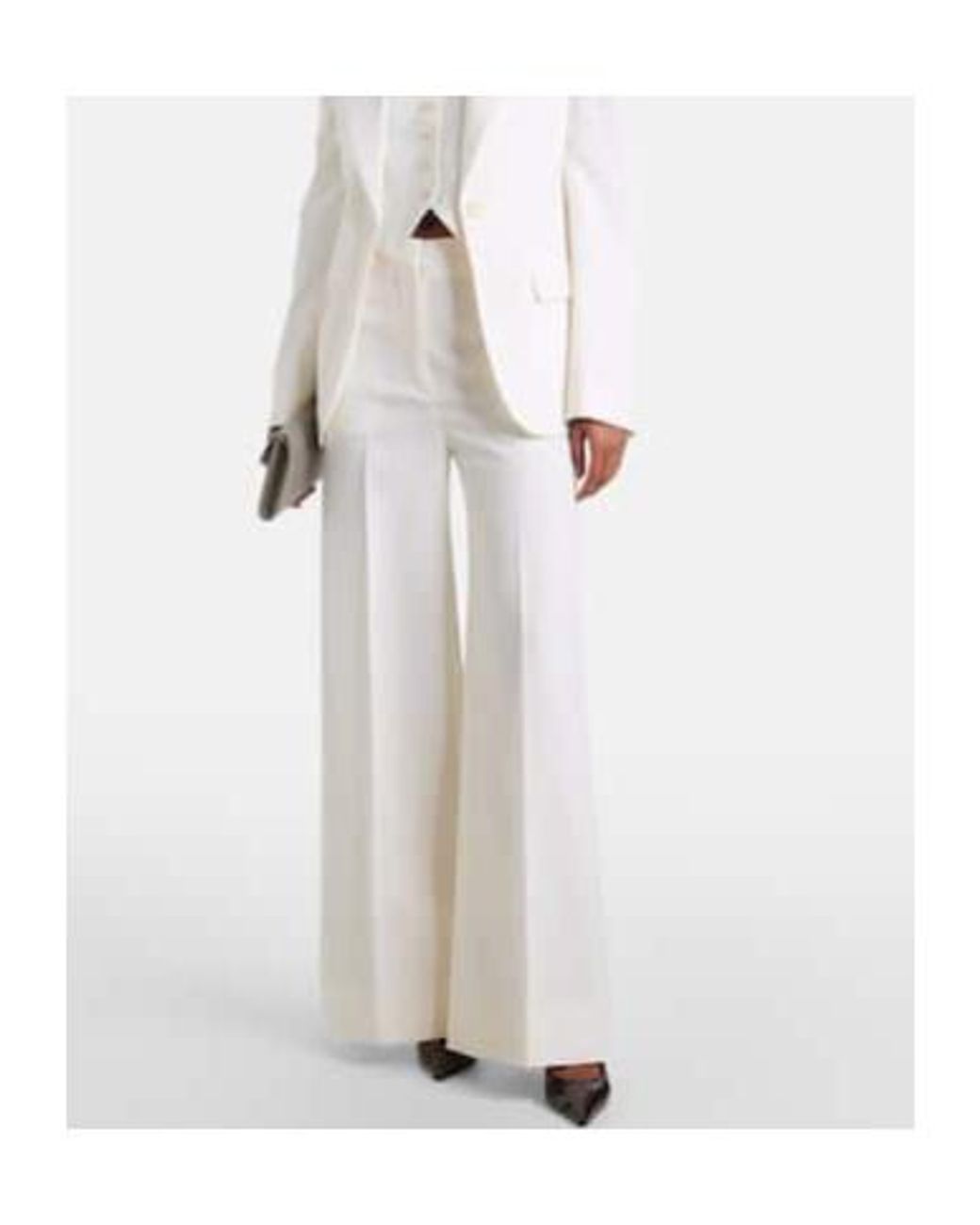 Stella McCartney White High-Rise Pleated Wool Wide-Leg Pants