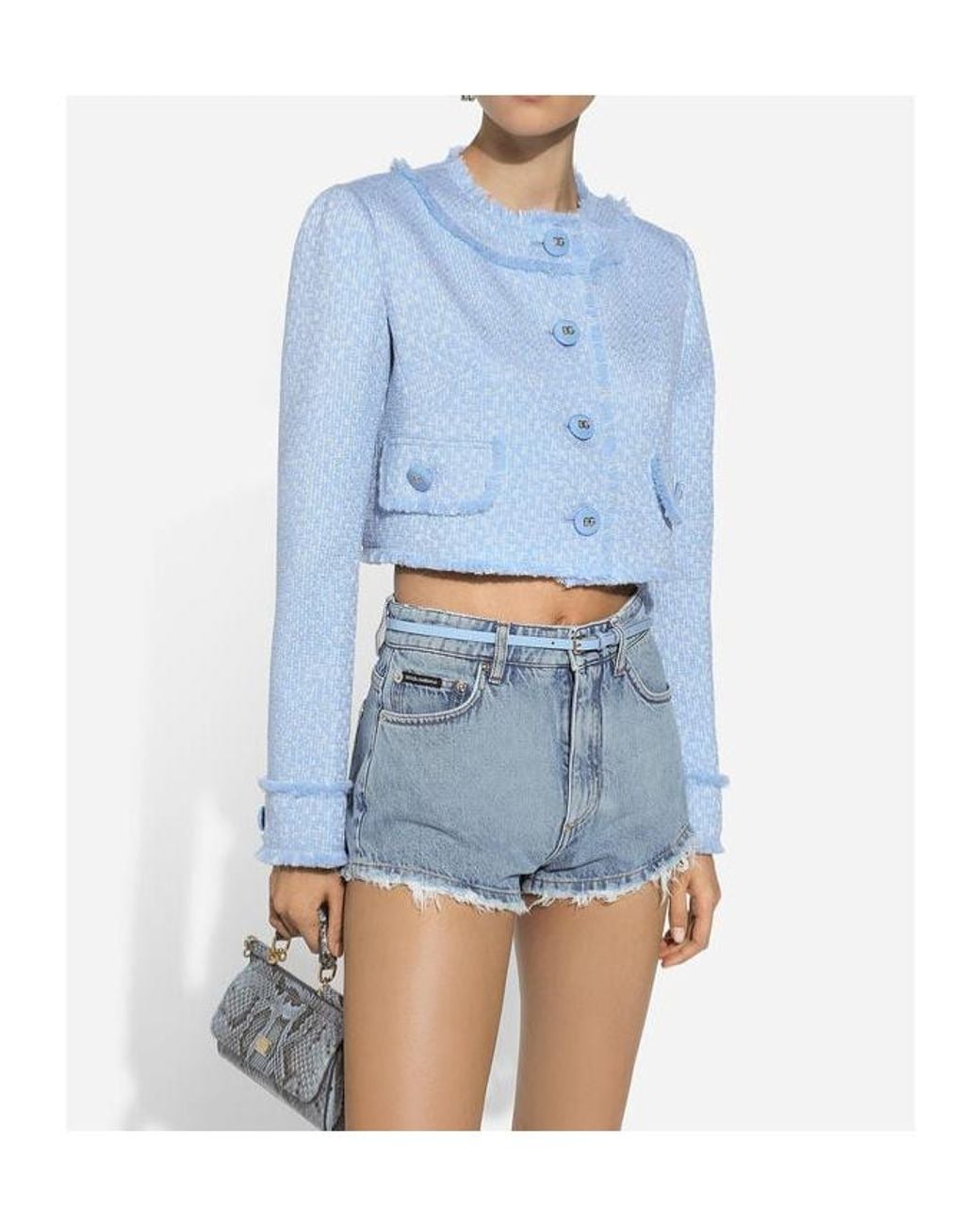 Dolce & Gabbana Blue Rachel Short Tweed Jacket