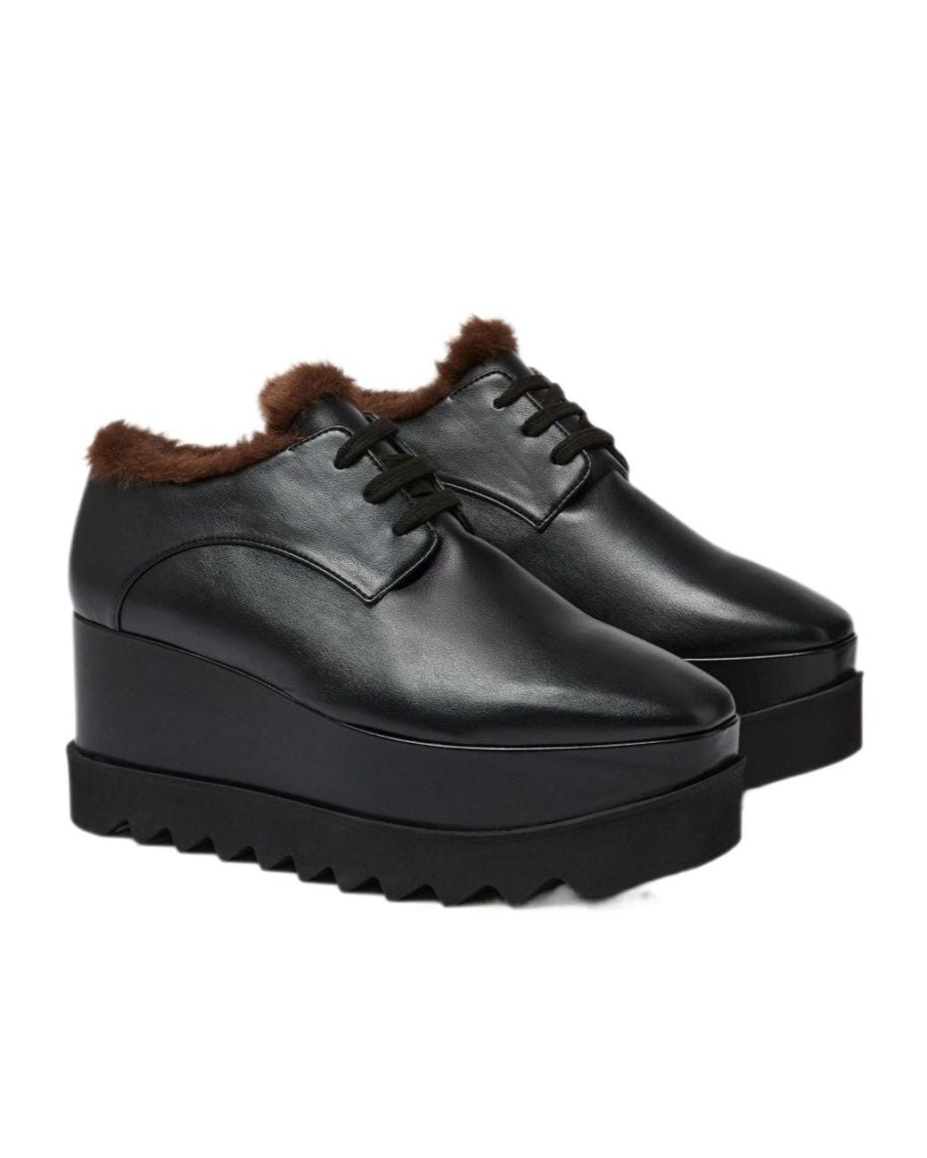 Stella McCartney Black Elyse Faux-Fur Lace-Up Shoes