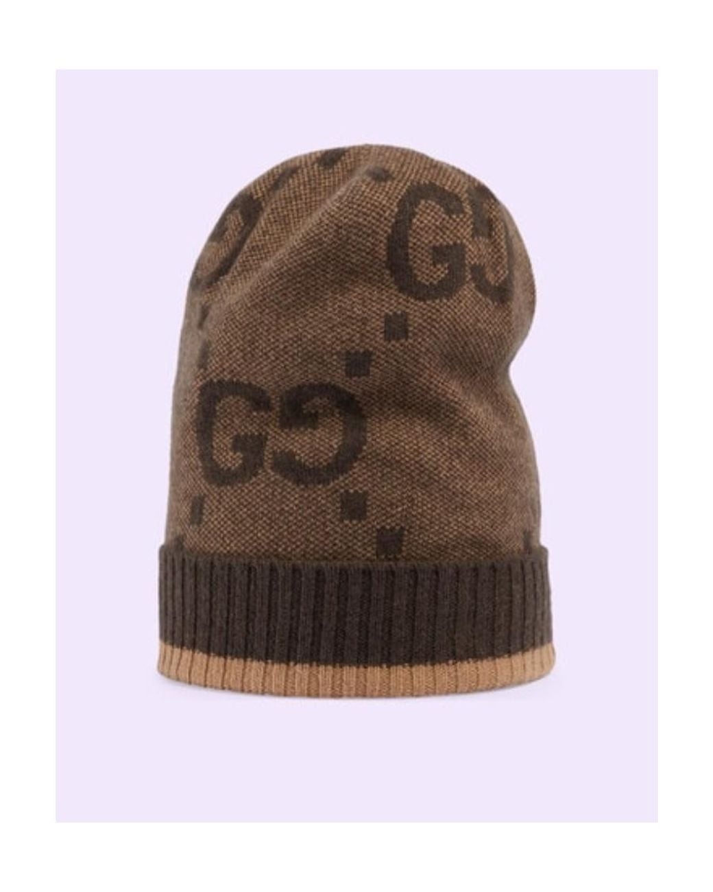 Gucci Brown Monogram Knitted Beanie for men