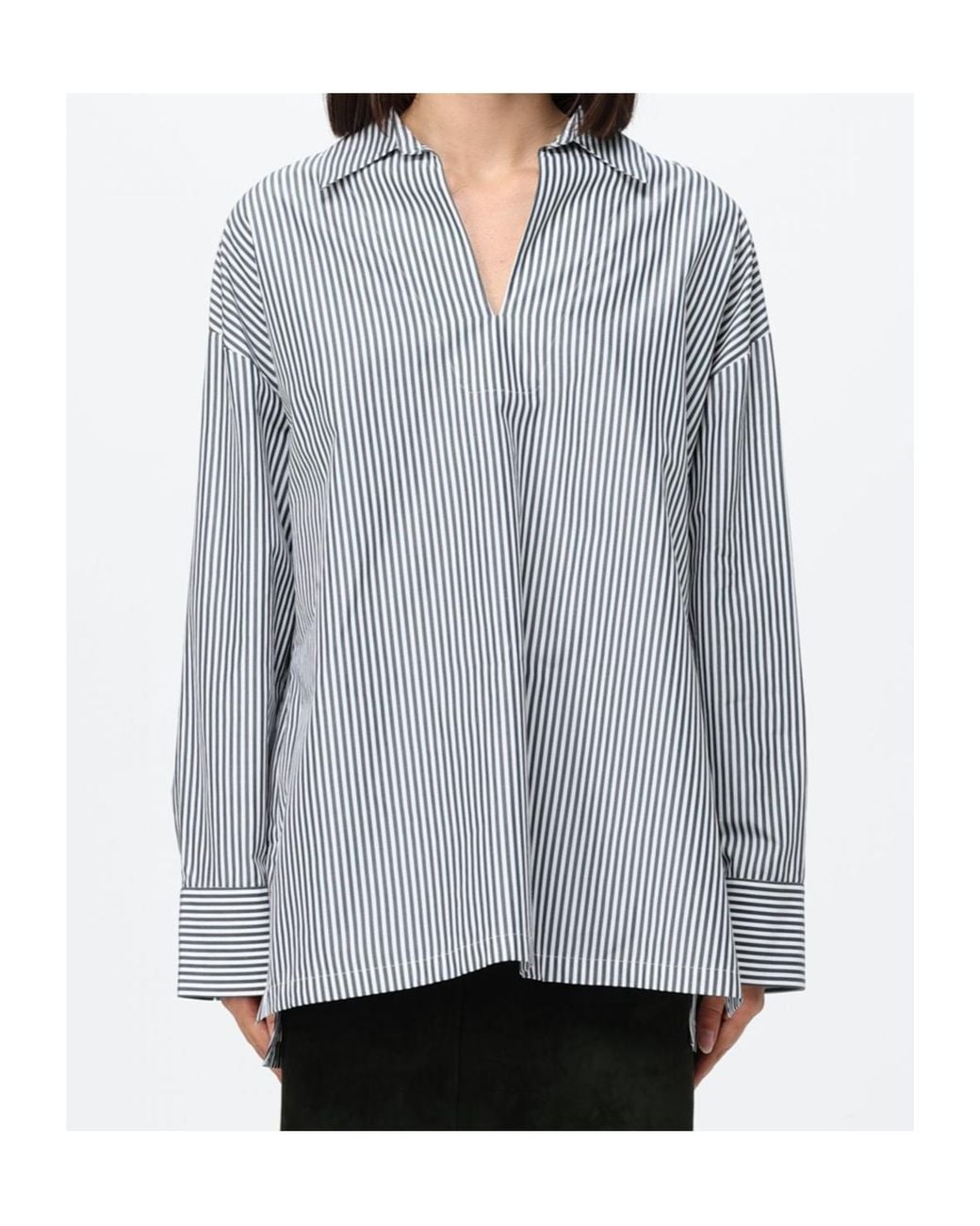 Max Mara Blue Cotton Poplin Stripe Blouse