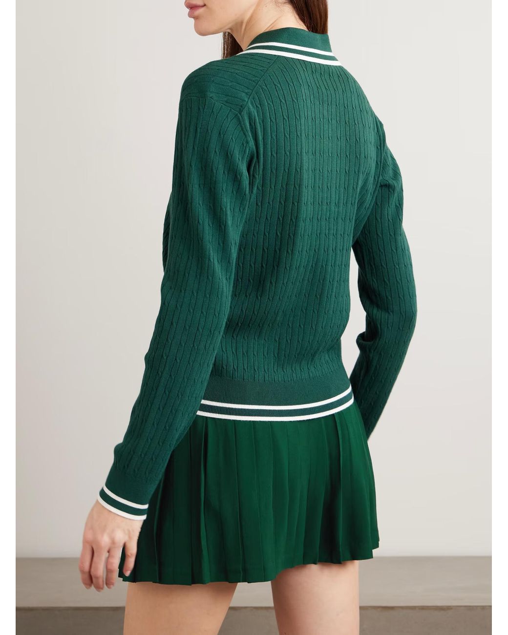 Sporty & Rich Green Embroidered Striped Cable-Knit Polo Shirt