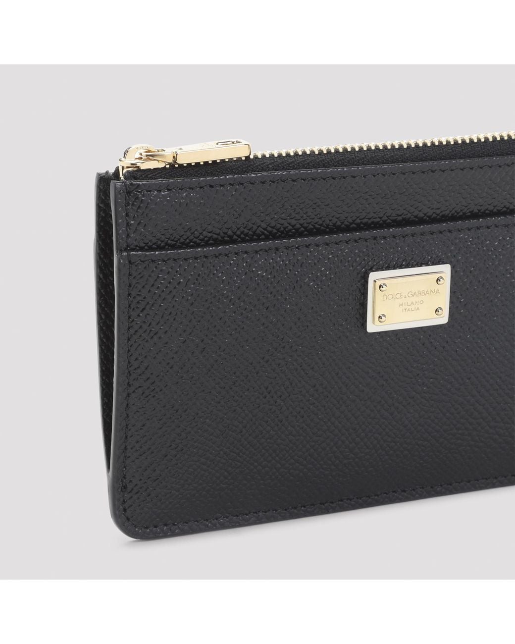 Dolce & Gabbana Black Dauphine Logo Plaque Card Holder
