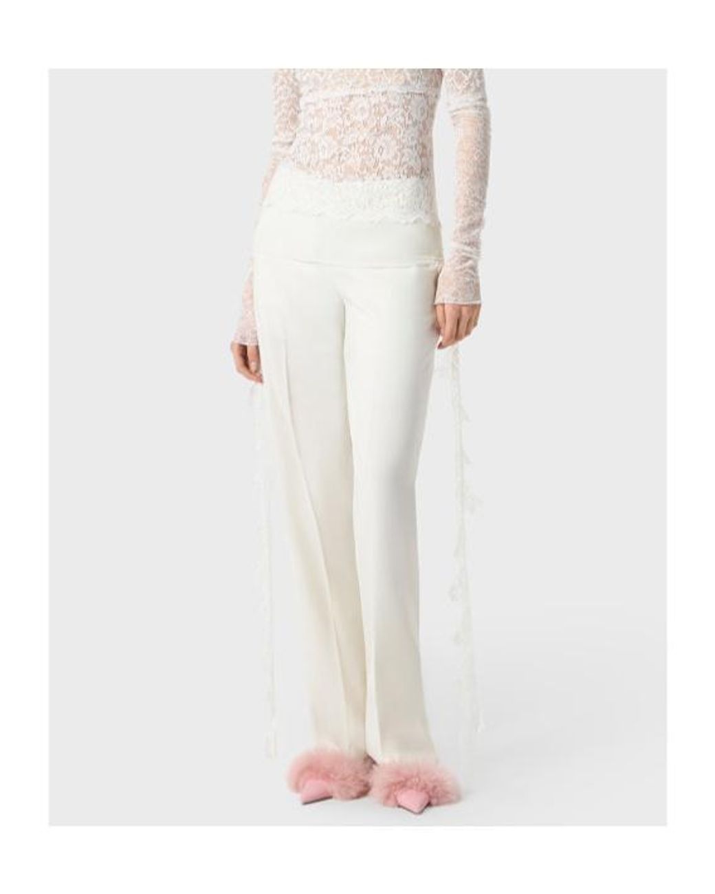 Blumarine White Lace-Detailed Draped Trousers