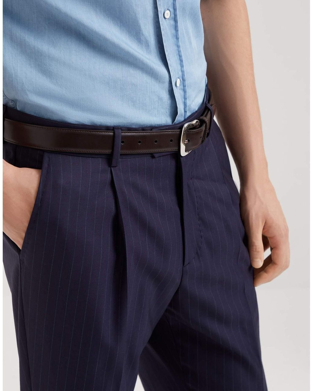 Brunello Cucinelli Blue Virgin Wool Chalk Stripe Batavia Trousers With Pleat for men