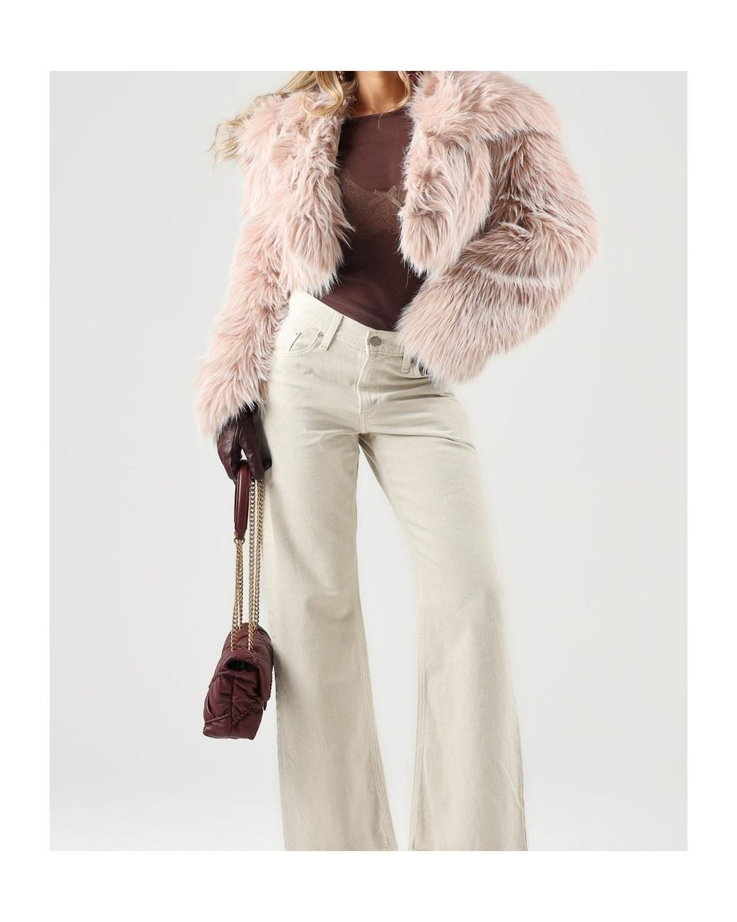 Patrizia Pepe Natural Cropped Faux Fur Jacket