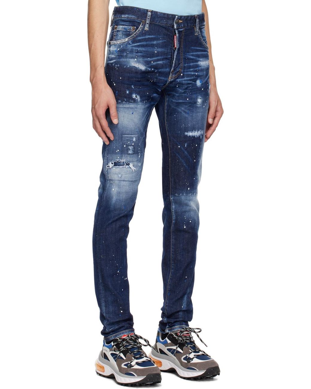 DSquared² Blue Mid-Rise Distressed Skinny Jeans for men
