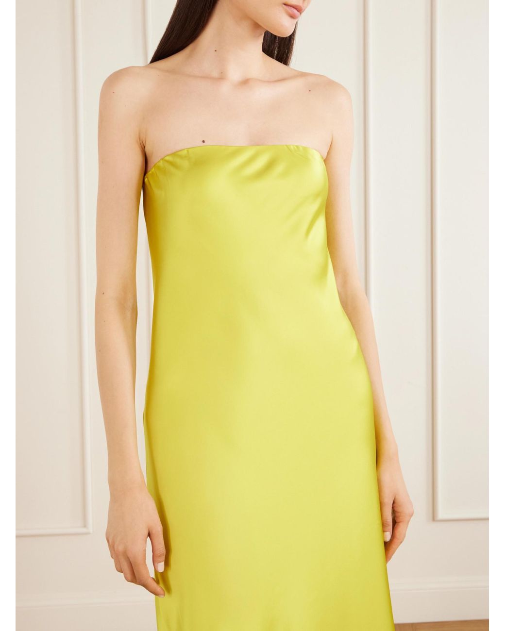 Norma Kamali Yellow Bias Strapless Satin Gown