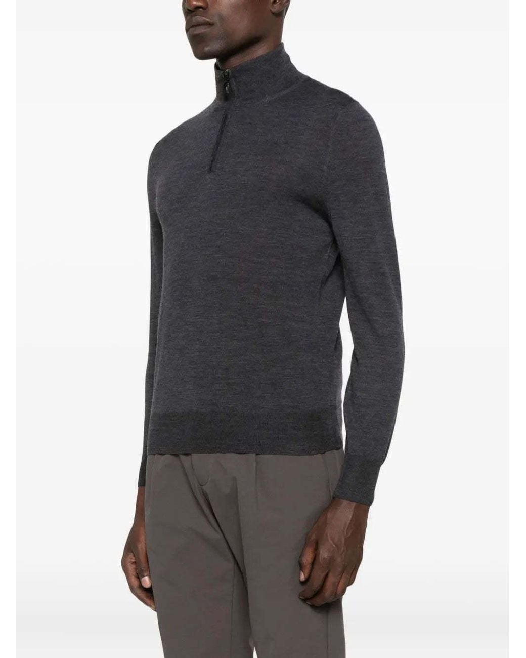 Canali Black Zip-Up Sweater for men