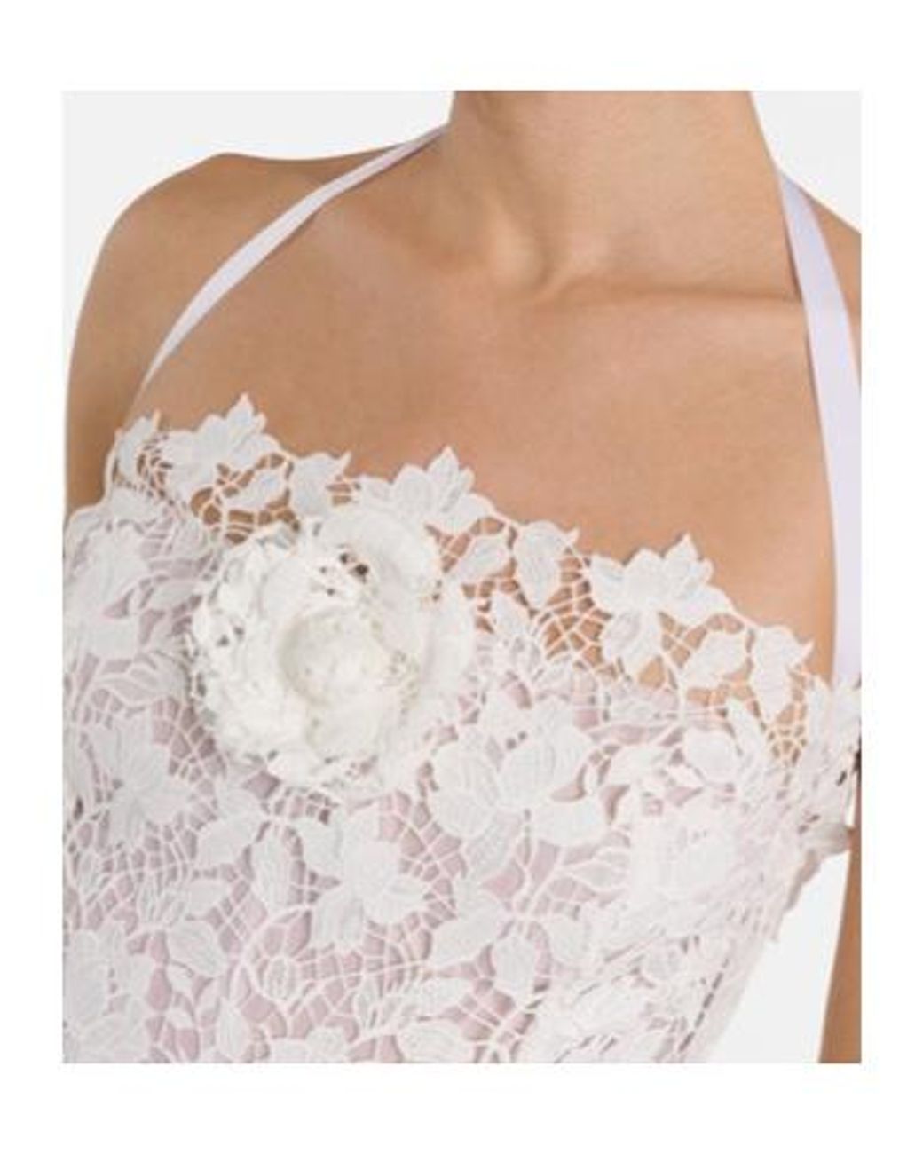 Oscar de la Renta White Floral-Appliqué Guipure Lace Gown