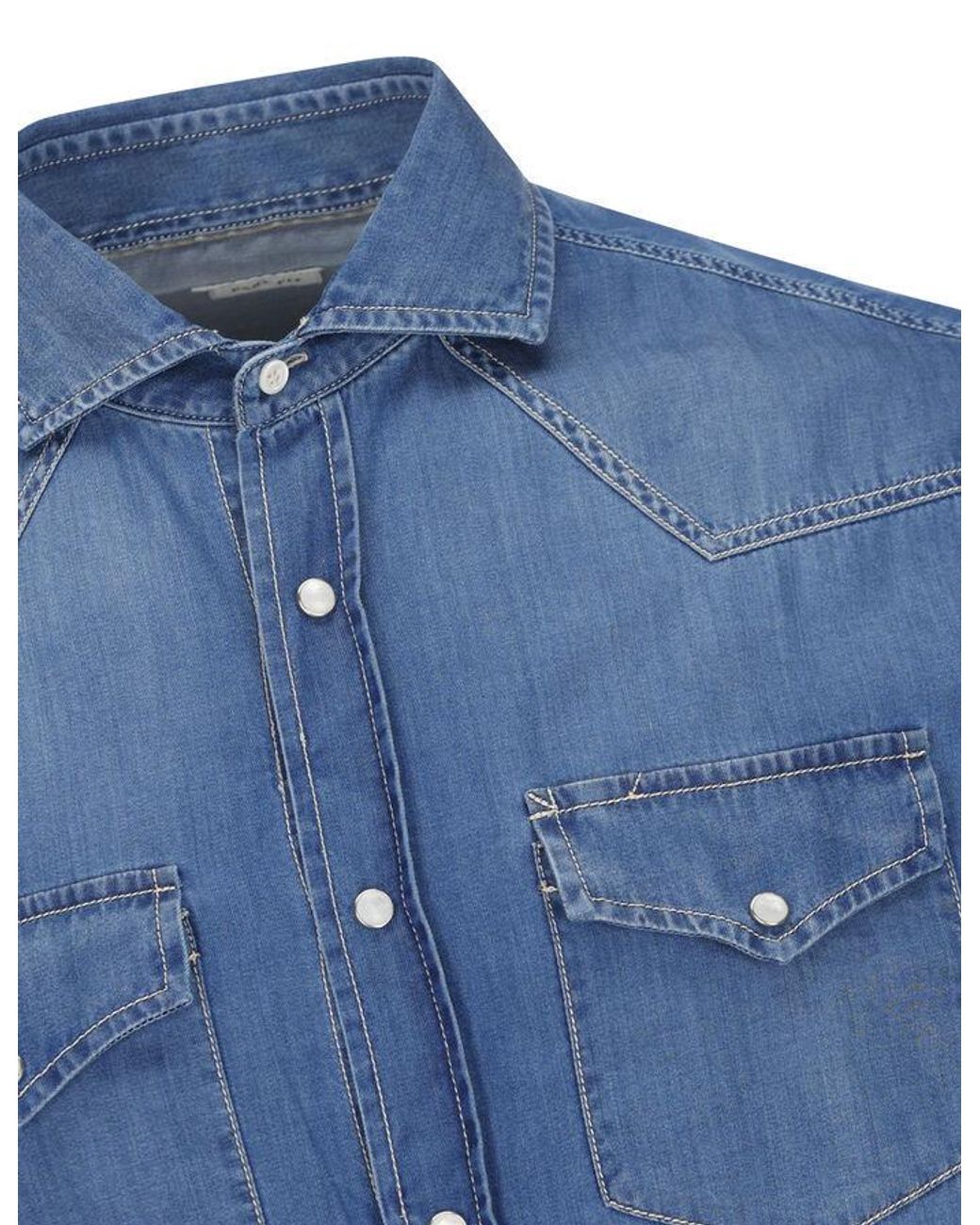 Brunello Cucinelli Blue Logo Denim Shirt for men