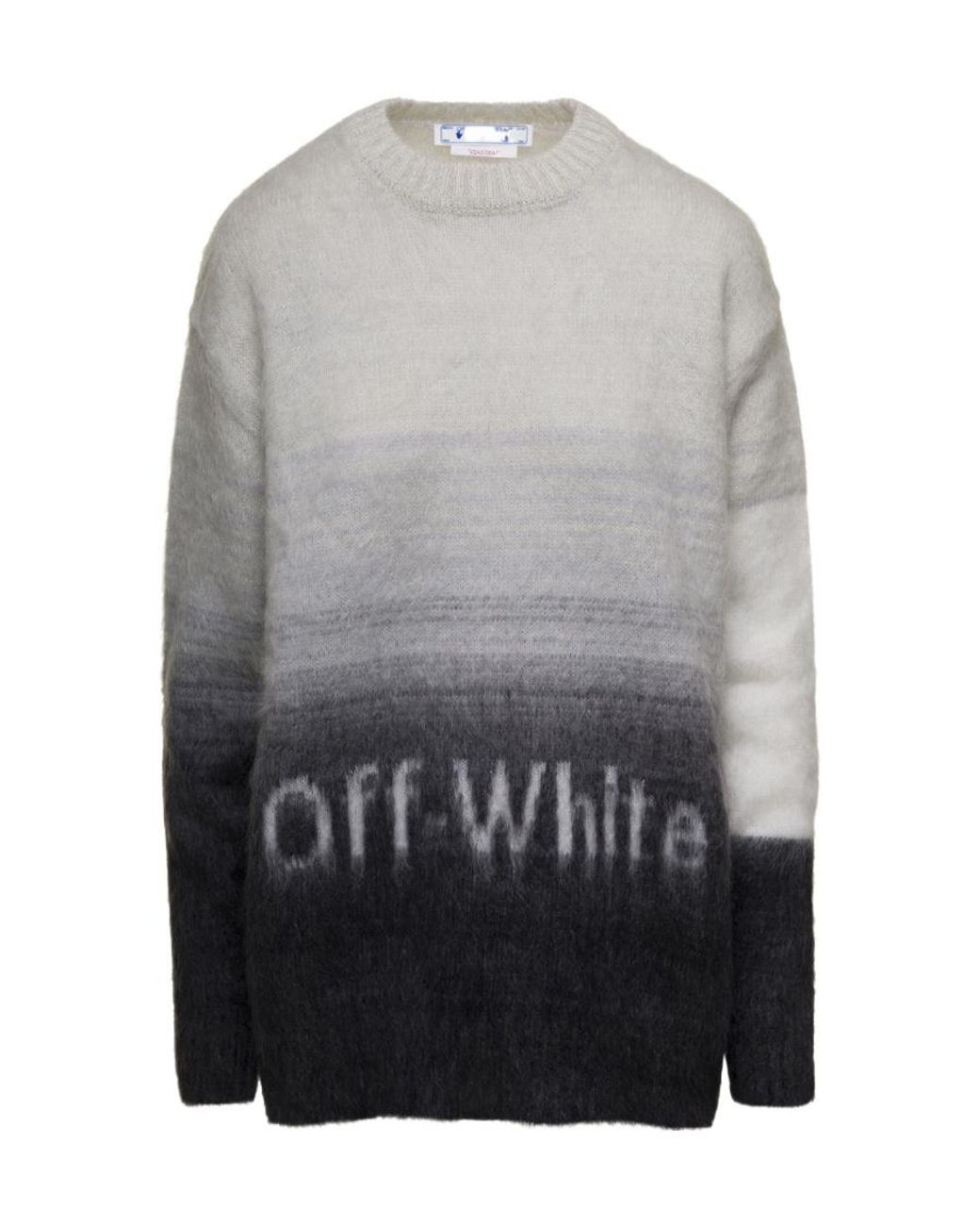 Off-White c/o Virgil Abloh Gray Intarsia-Logo Crew-Neck Jumper