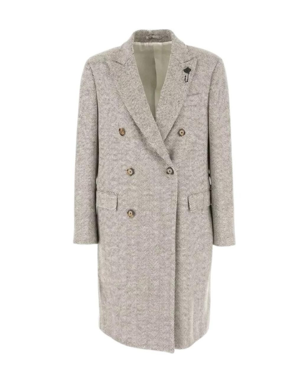 Lardini Gray Double-Breasted Herringbone-Tweed Coat for men