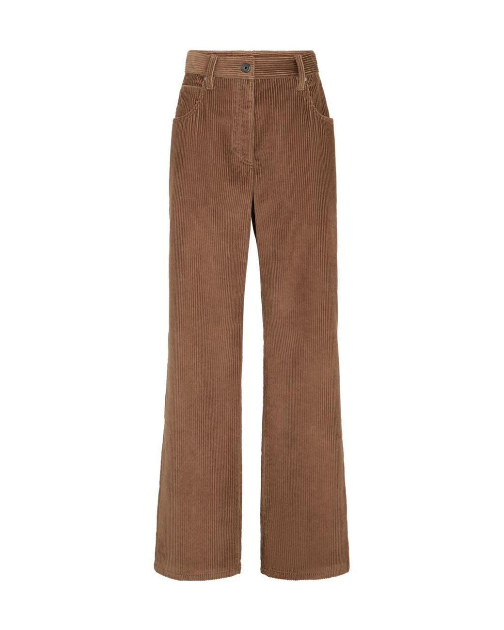 Brunello Cucinelli Brown Cotton Corduroy Straight Five-Pocket Trousers With Monili
