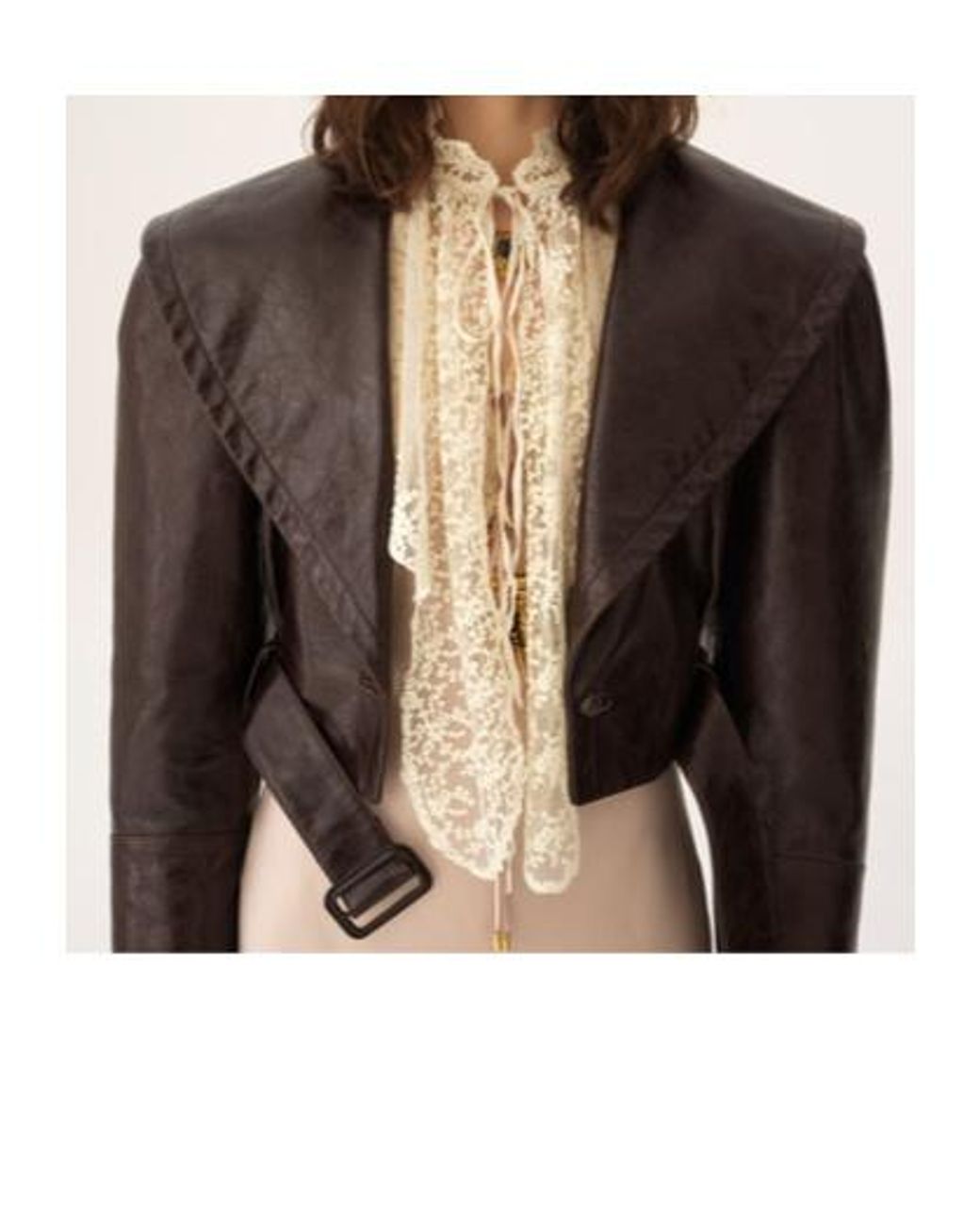 Chloé Black Cropped Belted Shearling-Trimmed Glossed-Leather Jacket