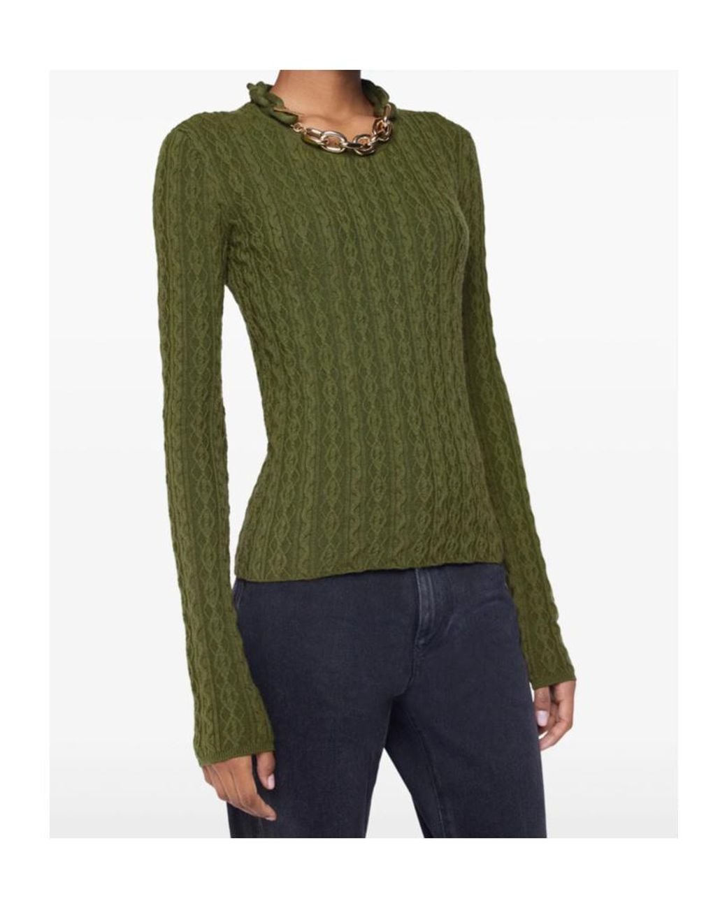 Rabanne Green Rabanne Chain-Detail High Neck Jumper