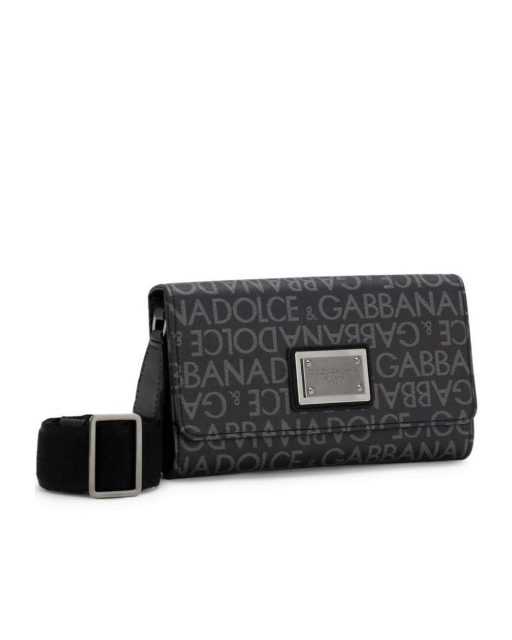 Dolce & Gabbana Black Logo Jacquard Foldover Top Crossbody Bag for men