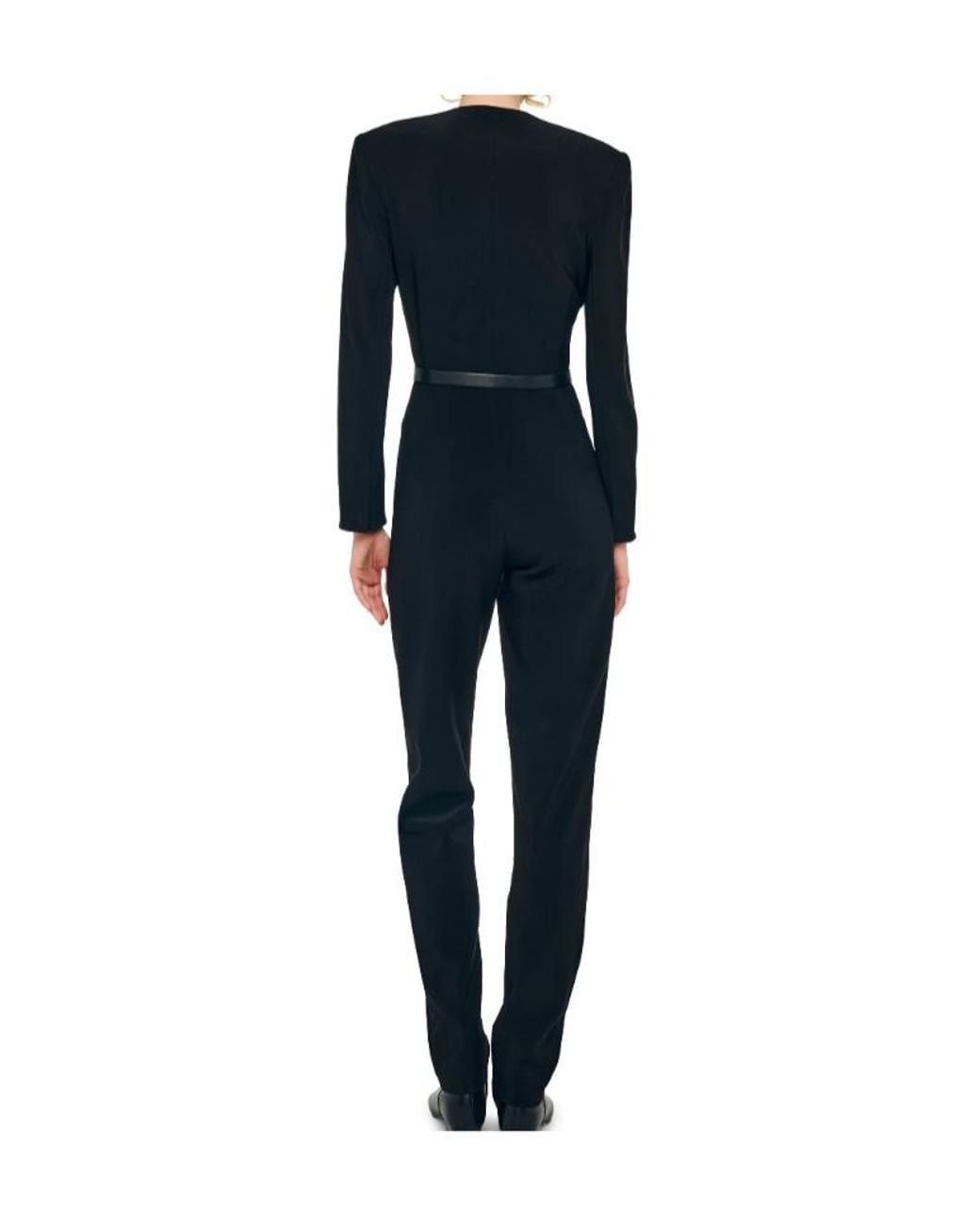 Norma Kamali Black Ls V Neck Zip Front Tapered Jumpsuit