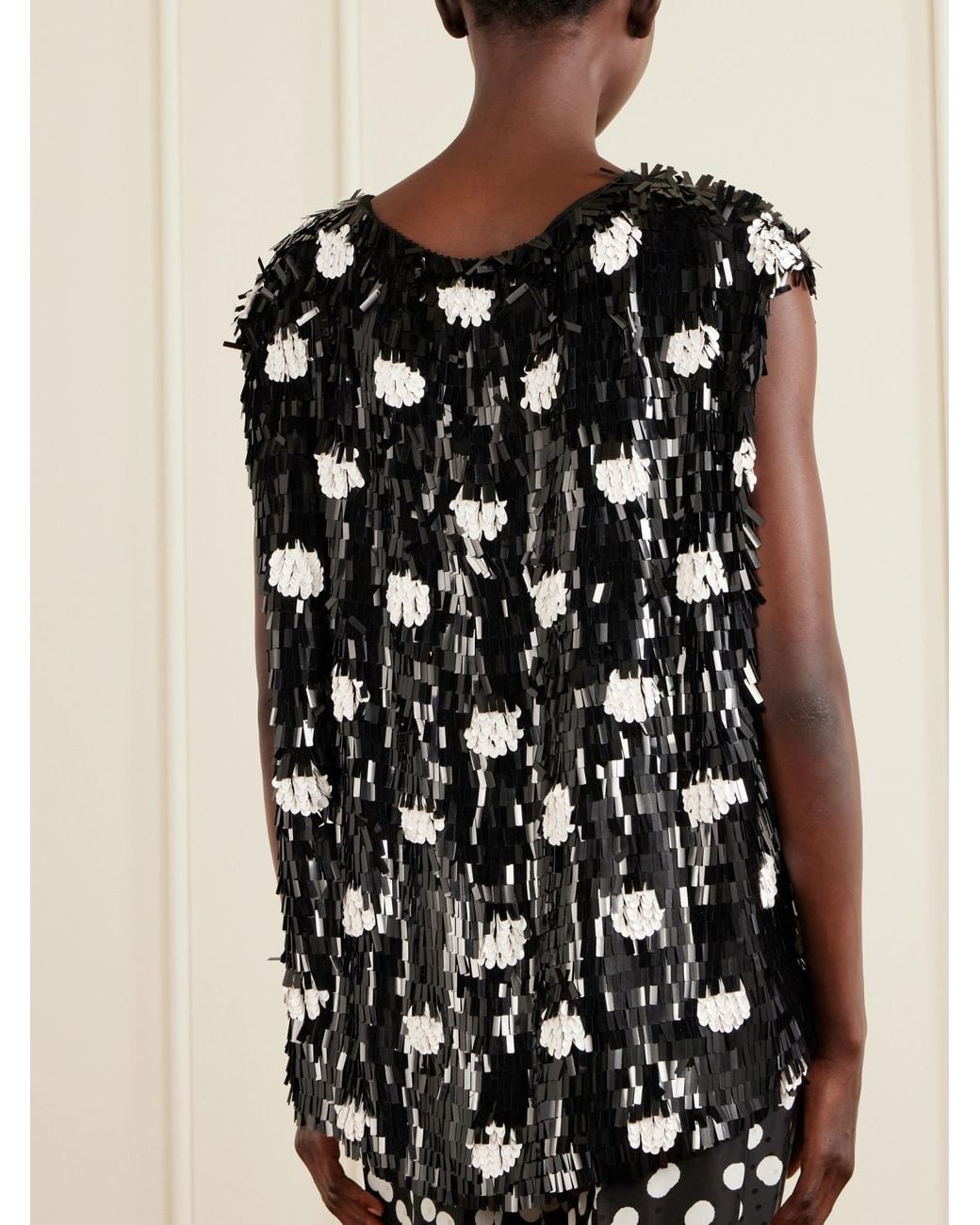 Dries Van Noten Black Embroidered Polka-Dot Silk Top