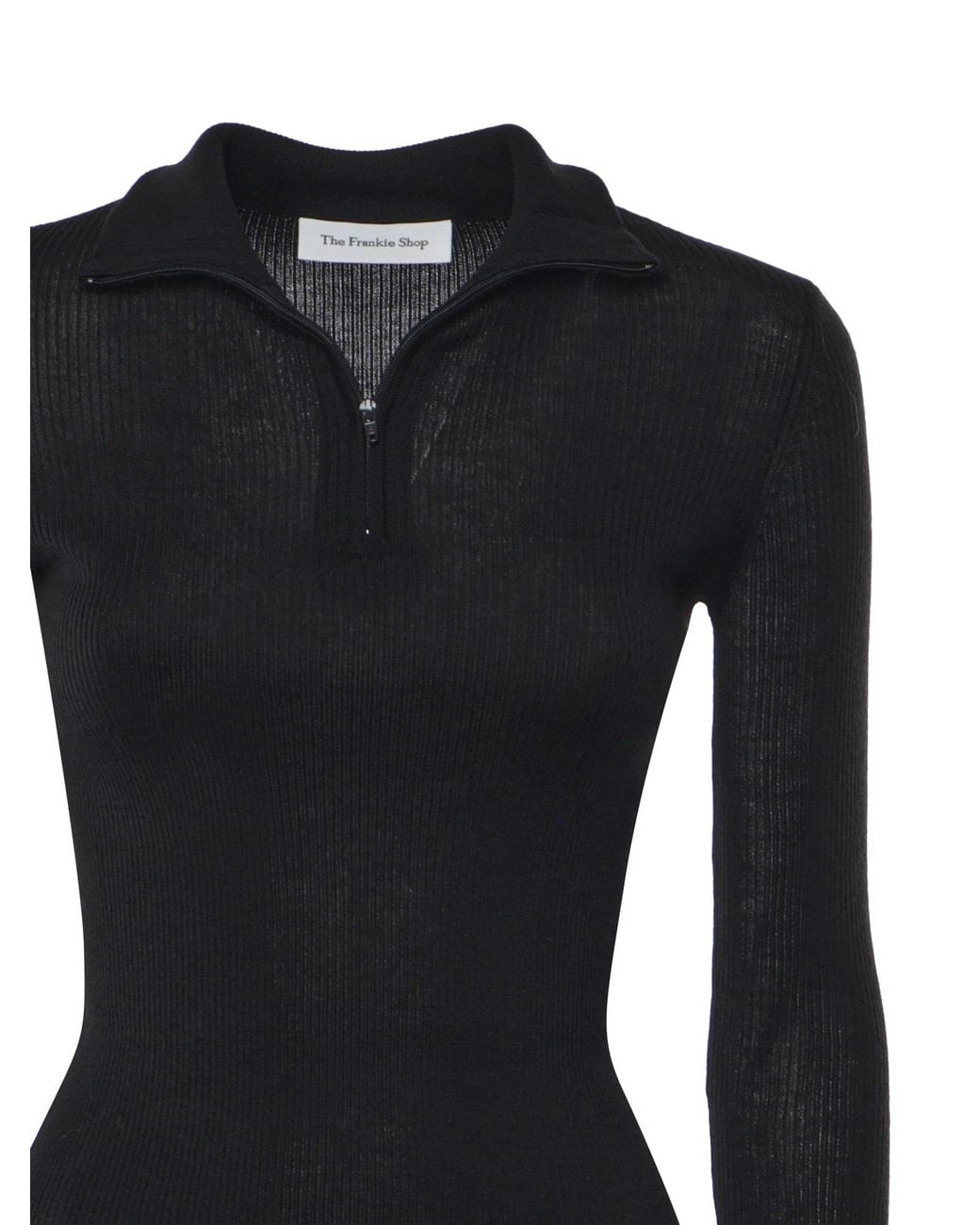 Frankie Shop Blue Ribbed Zip Turtleneck Knitted Top