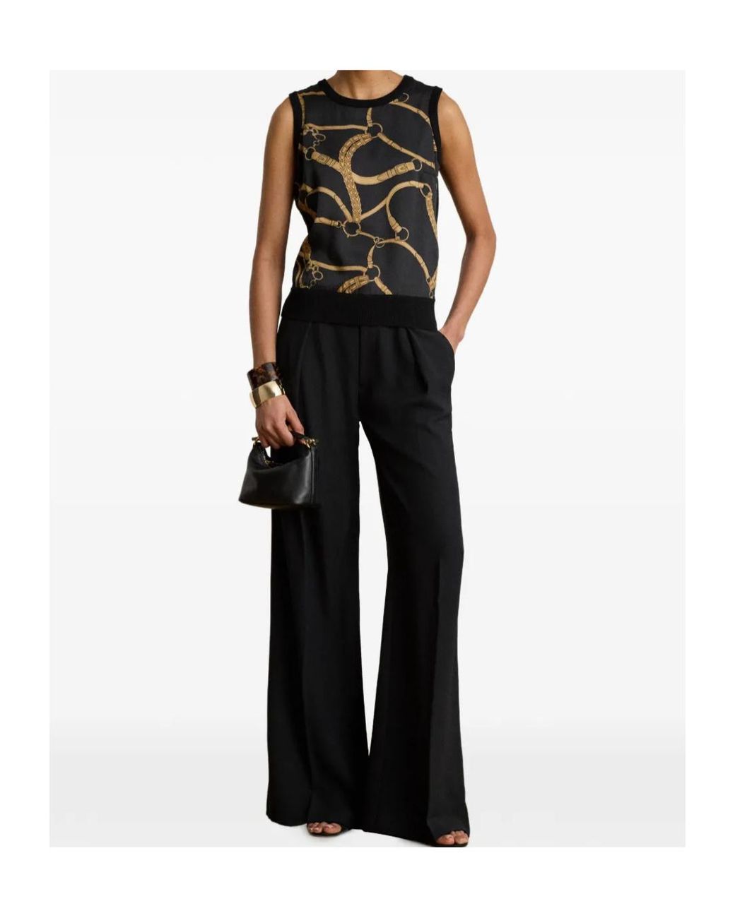 Ralph Lauren Black Belting-Print Sleeveless Top