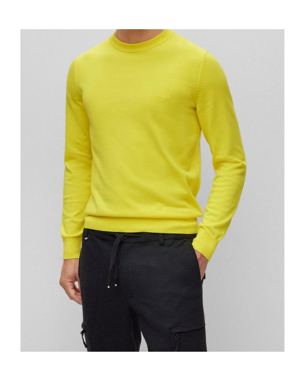 Boss Yellow Embroidery Knitted Sweater for men