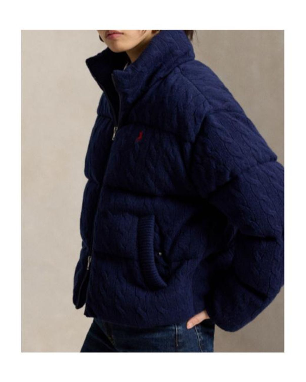 Polo Ralph Lauren Blue Cable-Knit Down Jacket