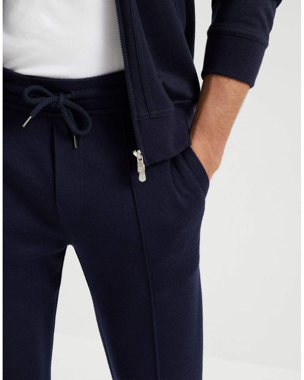 Brunello Cucinelli Blue Elastic Drawstring Waist Pants for men