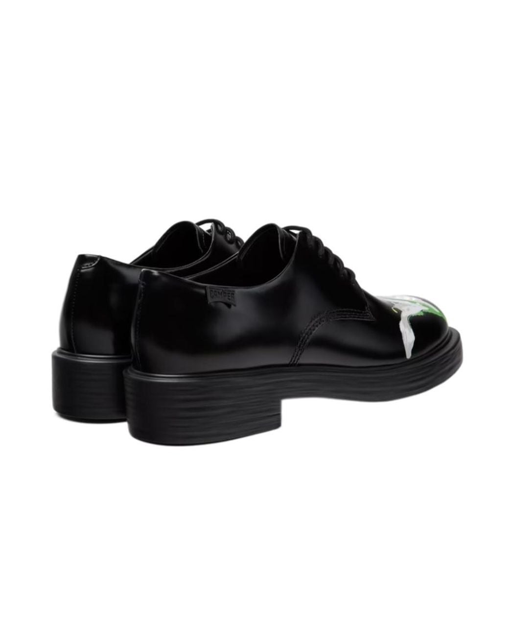 Camper Black Twins Floral-Print Leather Derby Shoes