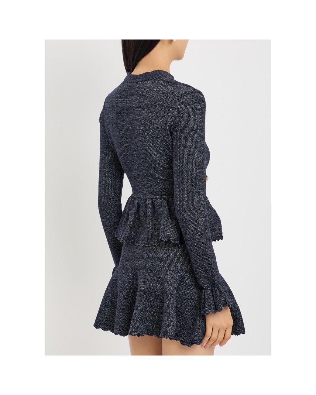 Self-Portrait Blue Long-Sleeve Mini Jumper Dress