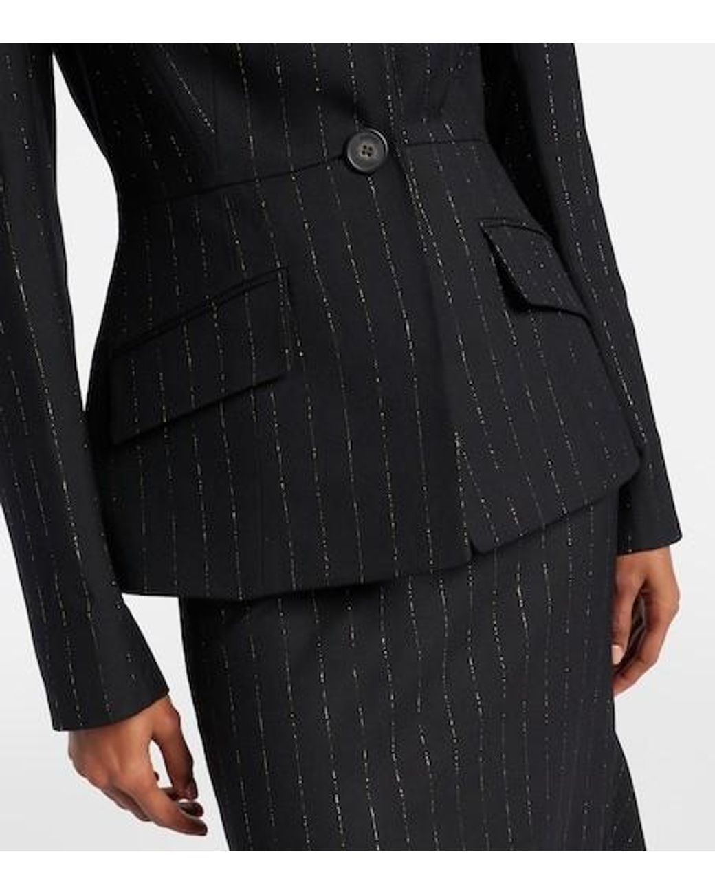 Erdem Black Pinstripe Wool Blazer