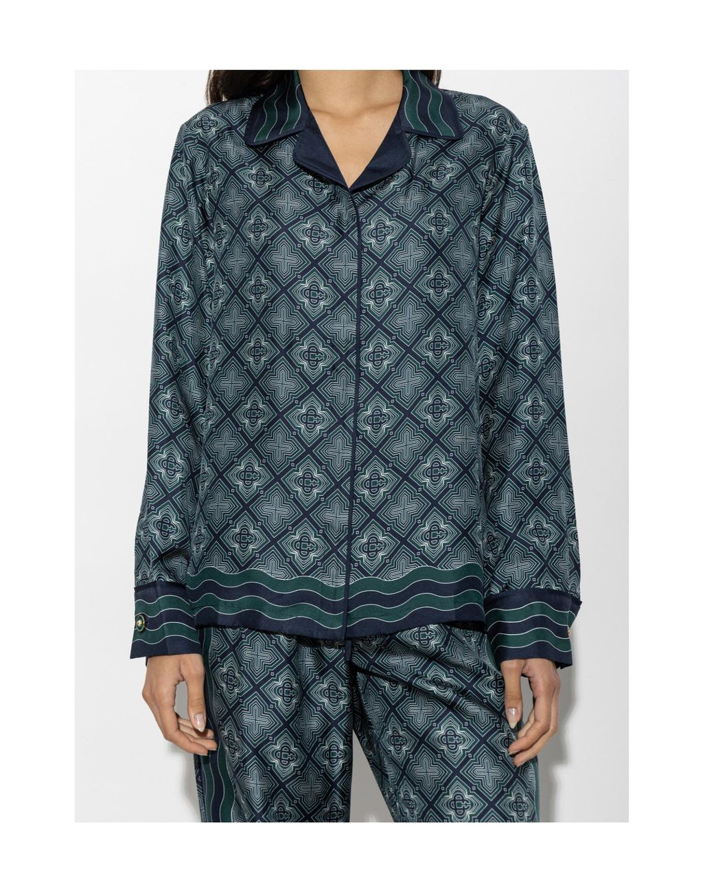 Casablanca Green Geometric Silk Pyjama Shirt