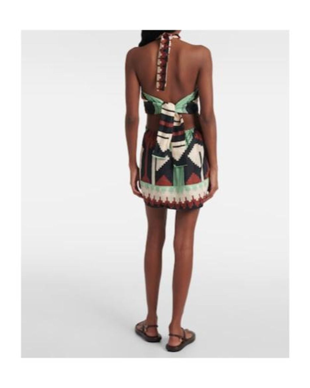 Johanna Ortiz Green Printed Halterneck Linen Minidress